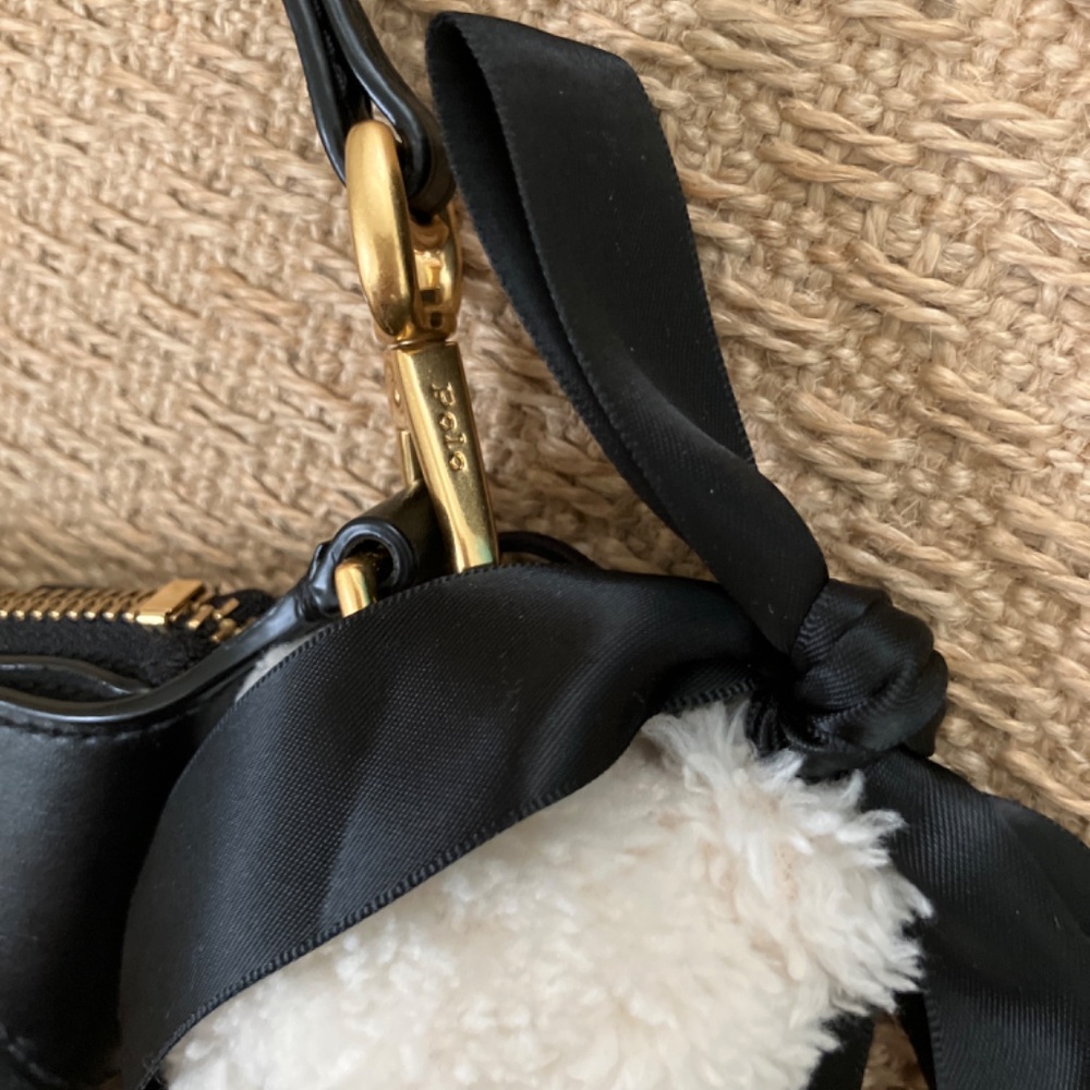 NWOT RALPH LAUREN ID saddle bag black suede gold hardware + bear key charm - Picture 8 of 10